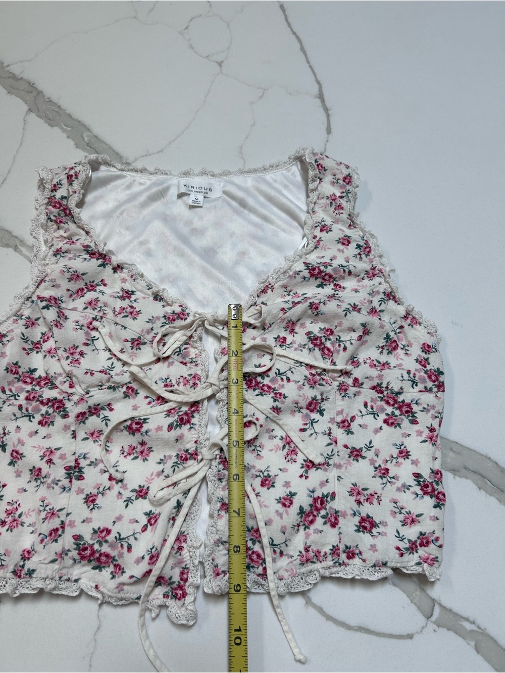 Kirious Cream Floral Lace-Up Crop Top - Picture 6 of 6